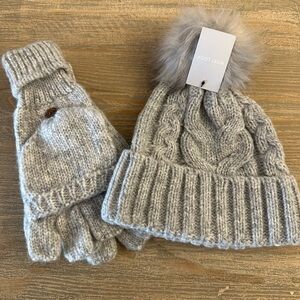 West Loop Light Gray Knit Hat and Gloves Warm Cozy Winter